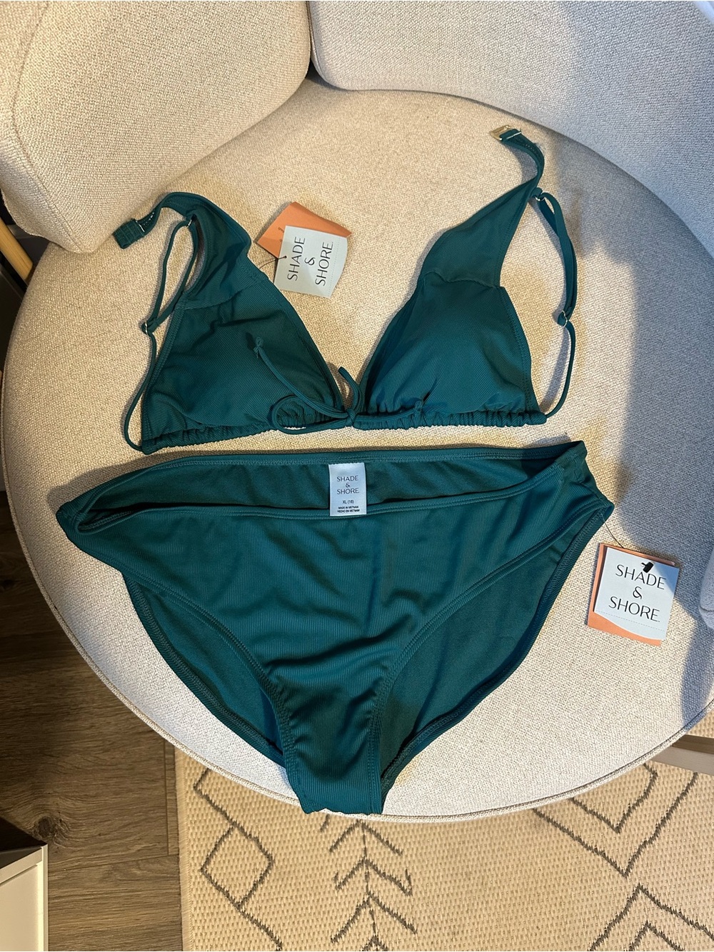 New with Tags Shade & Shore Emerald Green Triangle Bikini Set